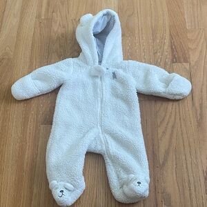 Carter's White Fleece Bear Footie hunting Newborn